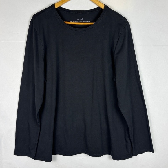 J Jill Pure Jill Stretch Cotton Crew Neck LongSleeve Tee Top XL Black Minimalist - Picture 7 of 11